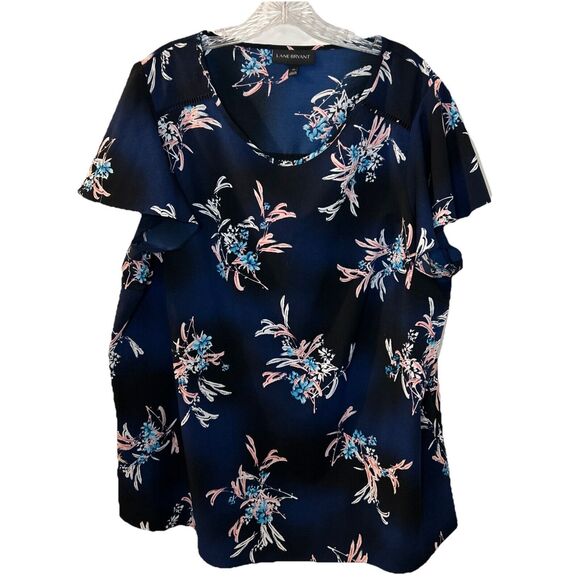 Lane Bryant Top Women size 20 short sleeve blue floral scoop neck - Picture 1 of 7